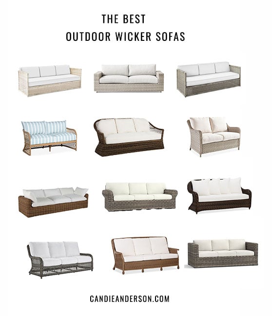 Outdoor wicker sofas are a classy, chic and hot furniture trend for patios, gardens, and backyards! They'll look amazing near the pool as well. Lifestyle expert, journalist and interior design blogger Candie Anderson of candieanderson.com has the scoop on 20 of the best outdoor wicker sofas in a variety of styles, trends, colors and price ranges.