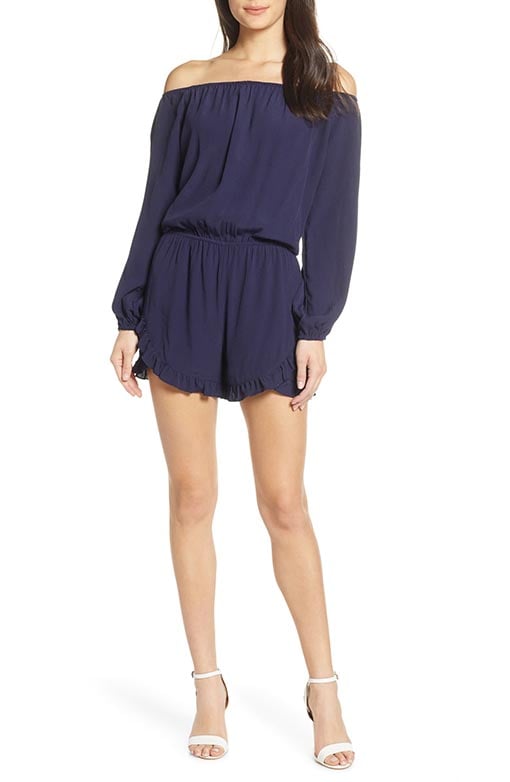 Fraiche by J Off the Shoulder Romper Navy Blue rompers 