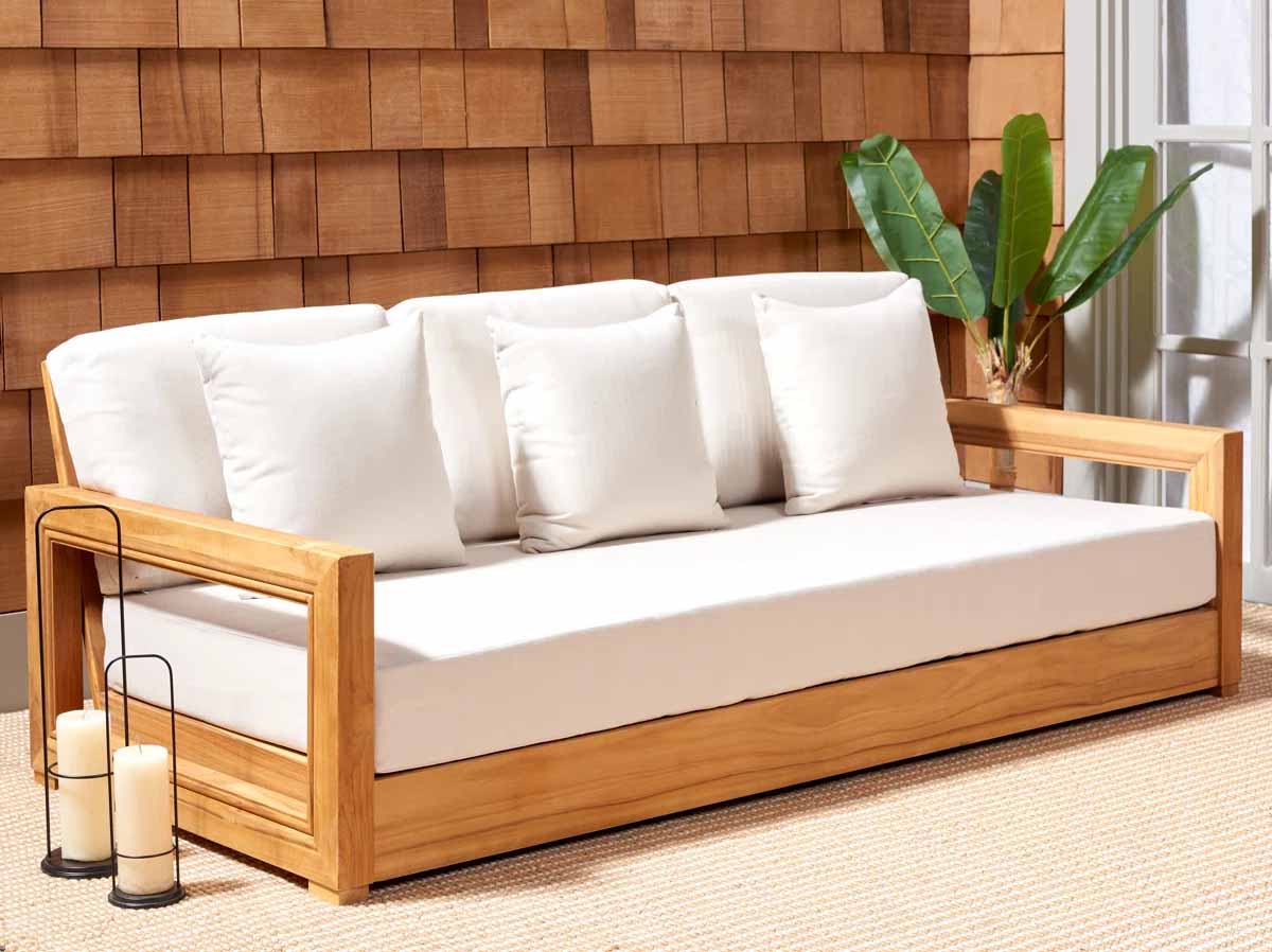 Joss and Main Melrose 76.55'' Teak Outdoor Sofa best outdoor teak sofas patio