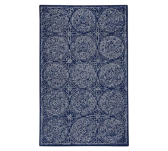 Pottery Barn Dolly Tufted Rug - Navy blue and white rugs trend