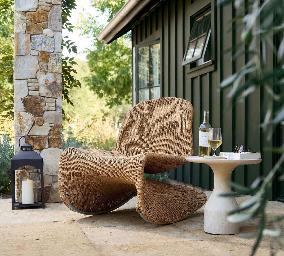 Pottery Barn Encinitas Wicker Rocking Outdoor Lounge Chair Vintage Natural best outdoor wicker accent chairs