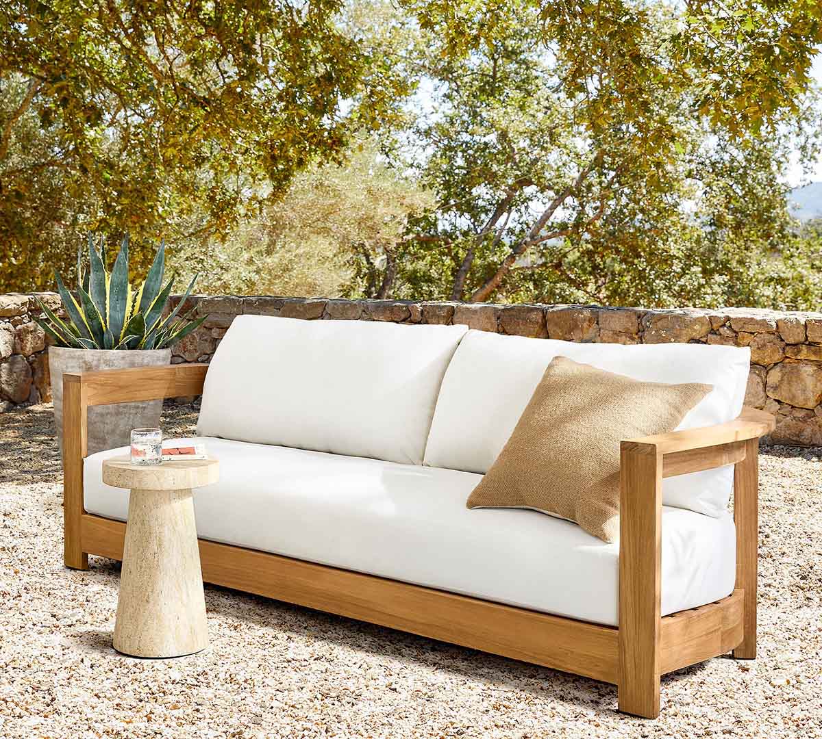 Pottery Barn Malibu Teak Curved Outdoor Sofa (90") best outdoor teak sofas