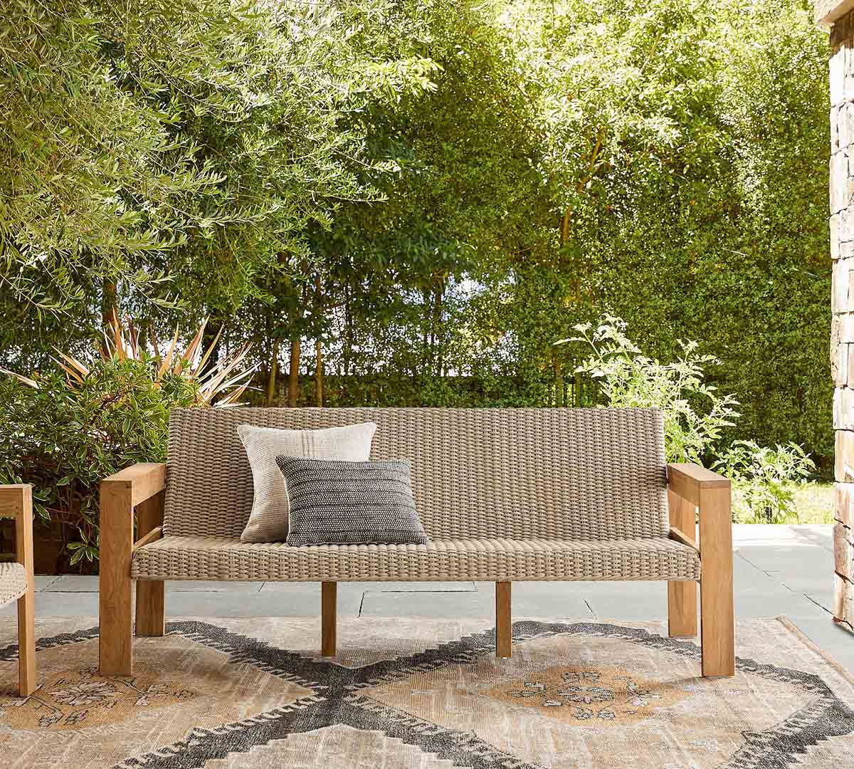 Pottery Barn Malibu Teak & Rope Outdoor Sofa (77") best outdoor teak sofas