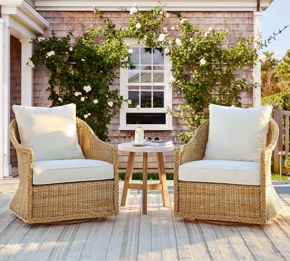 Pottery Barn Westport Wicker Swivel Outdoor Lounge Chair best outdoor wicker accent chairs