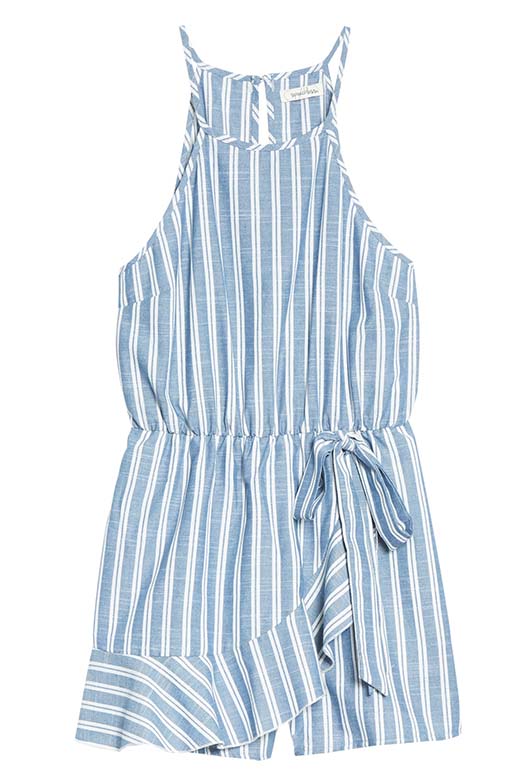 Speechless Stripe Sleeveless Romper Denim Ivory skirt rompers skort feminine ladylike summer ruffles