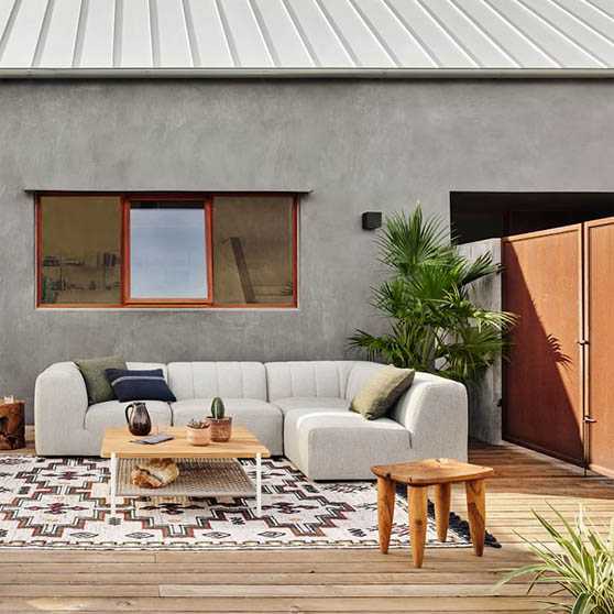 West Elm Channeled Back Outdoor Sectional upholstered outdoor furniture 