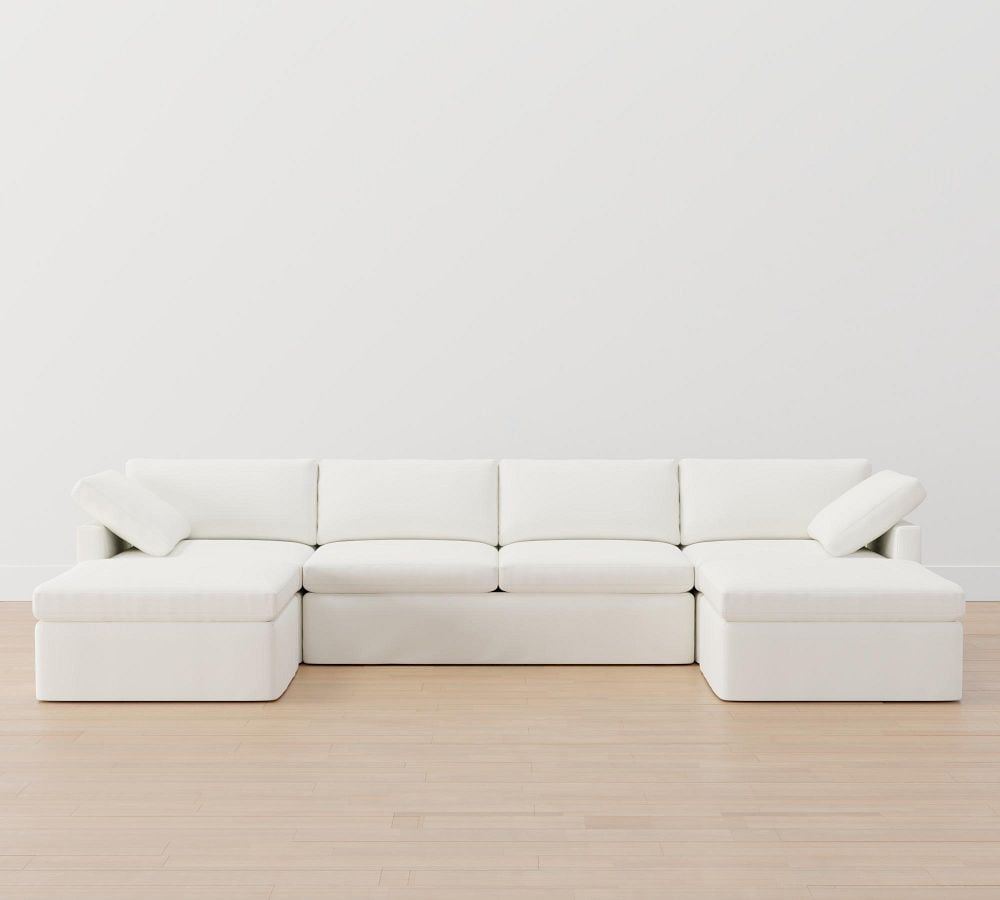 Pottery Barn Dream Square Slim Arm Slipcovered 5-Piece U-Shaped Modular Sectional best neutral slipcovered sectionals