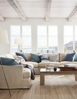 Pottery Barn Sullivan Fin Arm Deep Seat Slipcovered 5-Piece Sectional with Wedge neutral slipcovered sectionals living room furniture