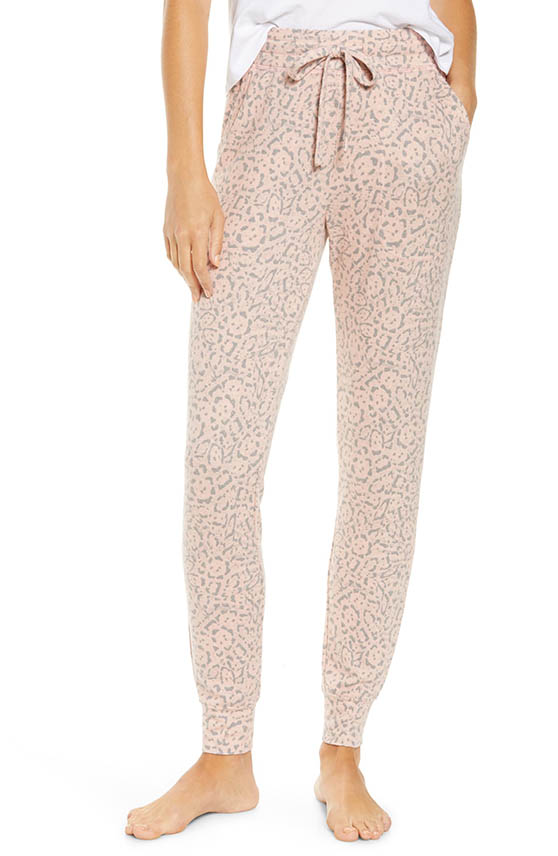 BP Joggers Pink Smok Etched Animal Leopard Print loungewear