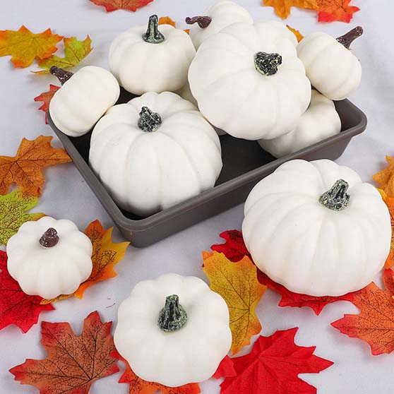 COCOBOO 18pcs Assorted Sizes Artificial White Pumpkins Set for Halloween Thanksgiving