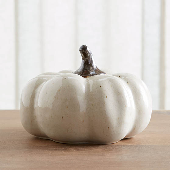 Crate and Barrel Wilder Medium White Ceramic Pumpkin neutral fall decor