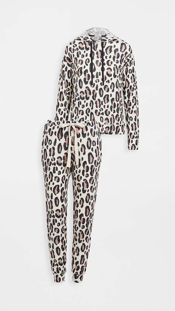 Emerson Road Wonderluxe Hoodie and Jogger Pajama Set Mohair Leopard Hooded Lightweight leopard print loungewear pjs