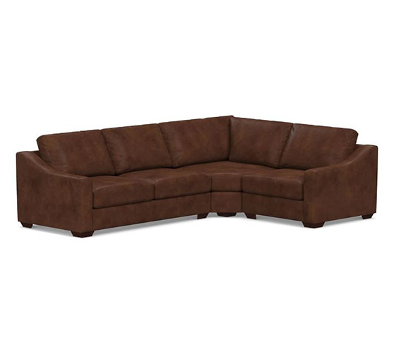 Pottery Barn Big Sur Slope Arm Leather 3-Piece Sectional with Wedge modern leather sectionals living room furniture