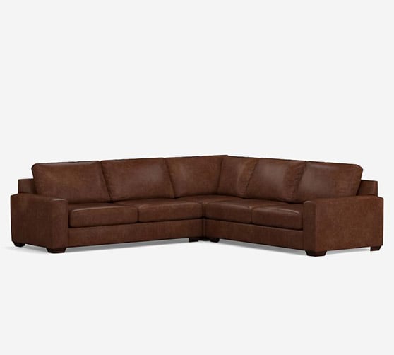Pottery Barn BIG SUR SQUARE ARM LEATHER 3-PIECE L-SECTIONAL modern leather sectionals living room furniture
