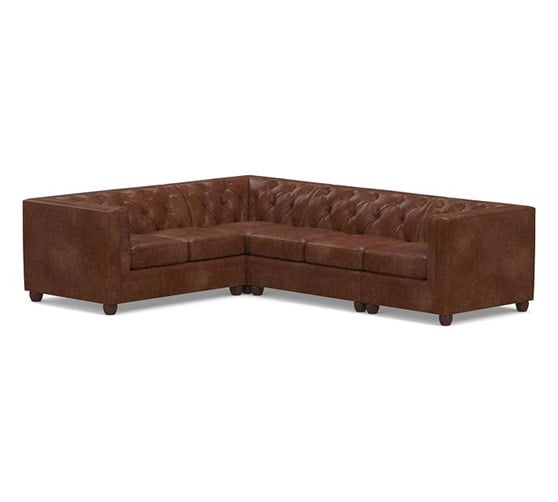 Pottery Barn Chesterfield Square Arm Leather 4-Piece Sectional modern leather sectionals
