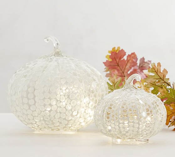 Pottery Barn Mosaic Glass Pumpkin Cloche neutral fall decor