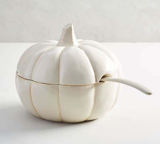 Pottery Barn Rustic Pumpkin Shaped Stoneware Tureen neutral fall decor
