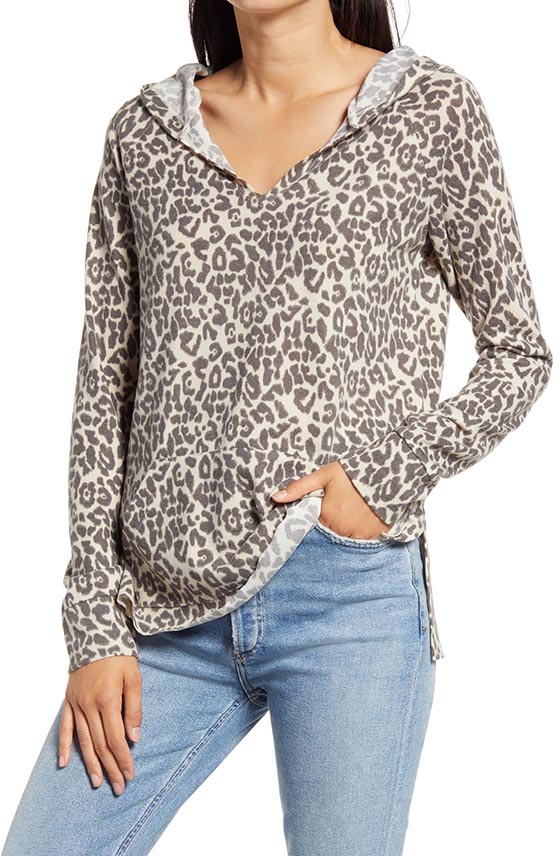 Row A Leopard Print Hoodie Black Beige loungewear hooded sweatshirts