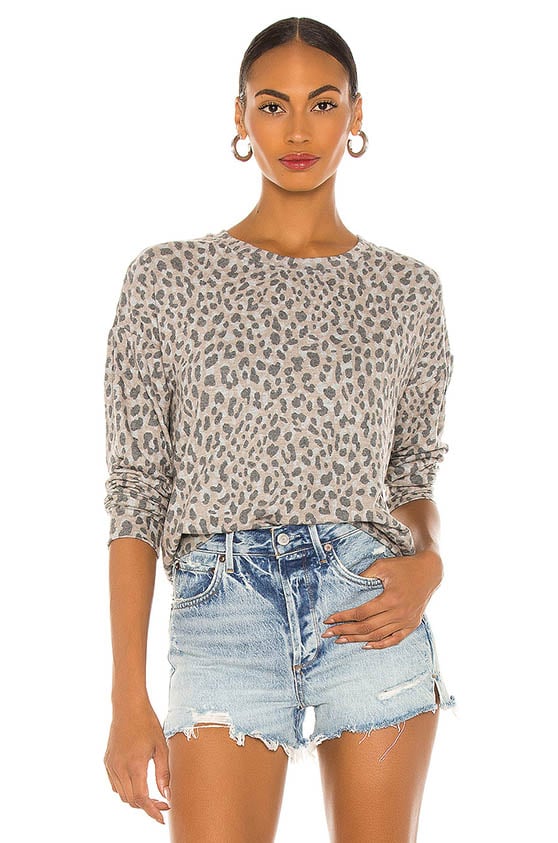 Sundry Leopard Cozy Sweatshirt Heather Grey leopard print loungewear