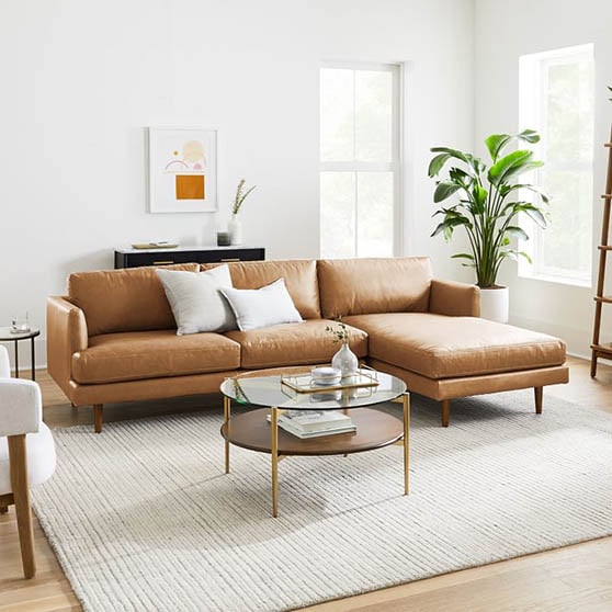 West Elm Haven Loft Leather 2-Piece Chaise Sectional modern leather sectionals 