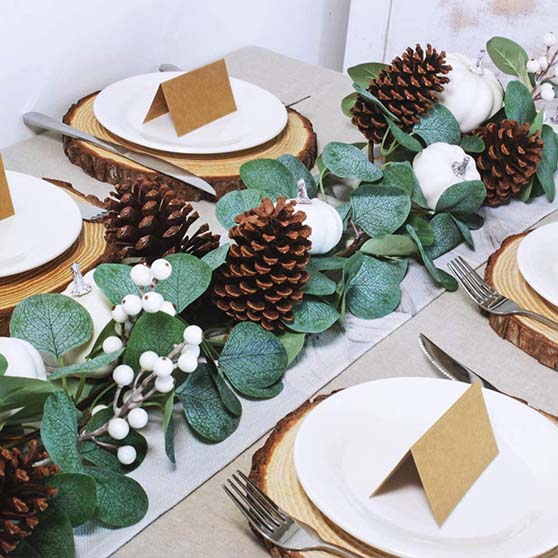 White Pumpkin Garland Artificial Eucalyptus Garland with White Pumpkins Pinecones Berries Fall Foliage Garland Amazon neutral fall decor