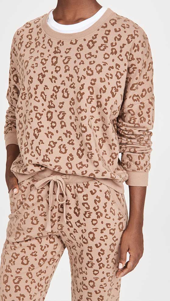 Z Supply The Flocked Animal Pullover Z Supply The Flocked Animal Pullover Color Camel Brown leopard print loungewear