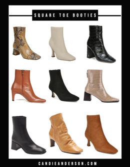 Style expert, journalist and fashion blogger Candie Anderson of candieanderson.com has the scoop on 12 of the best square toe booties for women of all ages for fall and winter!