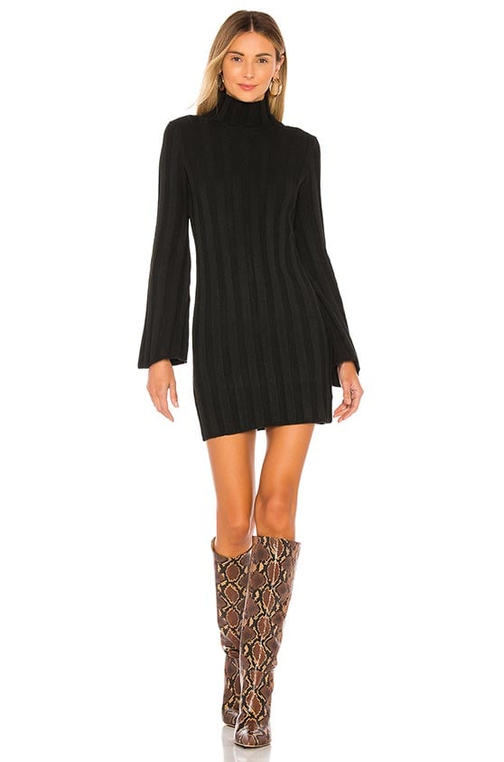 Lovers + Friends Taytay Sweater Dress Black Flared Sleeves turtleneck 