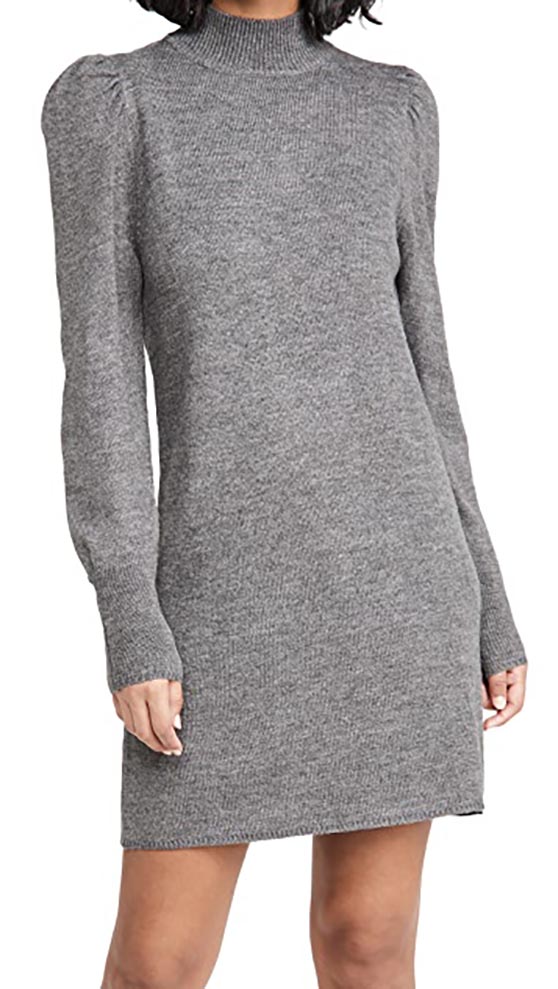 WAYF Lola Sweater Dress Heather Charcoal puff sleeves casual sweater dresses turtleneck
