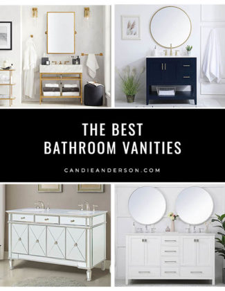 Are you searching for a new bathroom vanity for your master bathroom or guest bathroom remodel? If so, you're in luck! Lifestyle expert, journalist and interior design blogger Candie Anderson of candieanderson.com has the scoop on 18 of the best bathroom vanities in a variety of styles and trends - from hand carved to navy blue, mirrored, modern white, marble top, contemporary and much more.