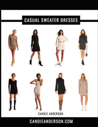 Casual sweater dresses are a must for fall, winter and the holidays! Style expert, journalist and fashion blogger Candie Anderson of candieanderson.com has the scoop on 21 of the best sweater dresses that you can dress up or down with jewelry, shoes and accessories.