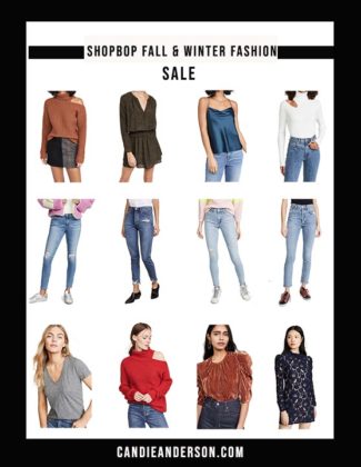 Style expert, journalist and fashion blogger Candie Anderson of candieanderson.com has the scoop on 20 Shopbop Sale fall and winter fashion must haves! Save up to 25% on trendy coats, jackets, sweaters, dresses, denim jeans by AGolde and AG, dresses, Madewell t-shirts and more during their famed buy more save more sale at the annual fall event! These items will make great holiday gifts for yourself, friends and family.