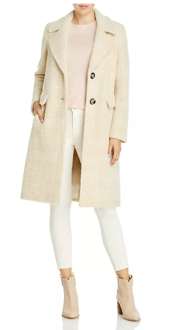 Calvin Klein Single Breasted Coat Beige White Tweed classic coats women