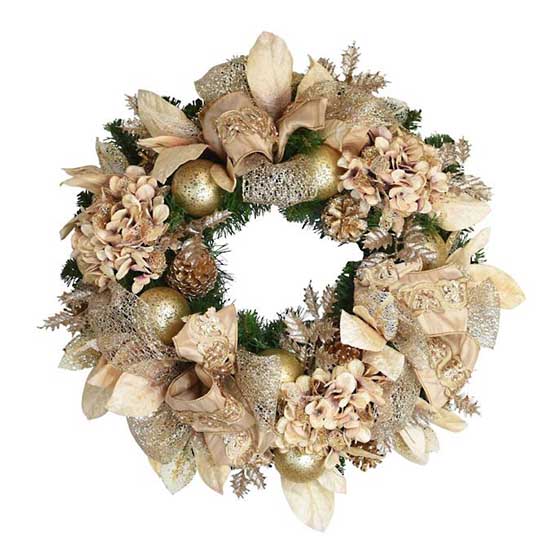 Frontgate Champagne Hydrangea Wreath glamorous christmas wreaths gold