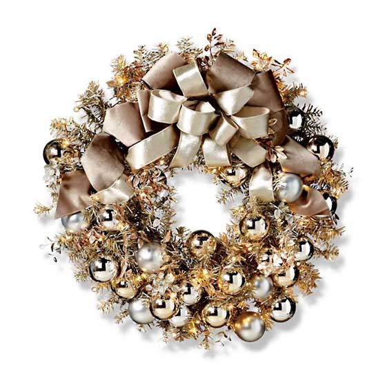 Frontgate Silver Bells Metallic Outdoor Cordless Wreath glam christmas wreaths