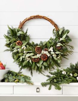 Williams-Sonoma Martha Stewart Wintry Asymmetrical Half Wreath, 24" modern christmas wreaths holidays