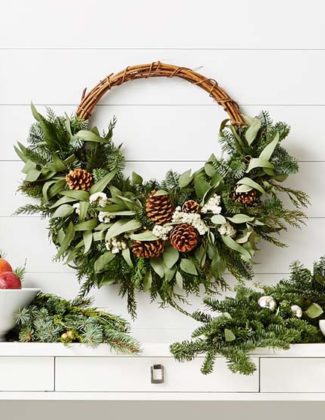 Williams-Sonoma Martha Stewart Wintry Asymmetrical Half Wreath, 24" modern christmas wreaths holidays