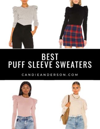 Style expert, journalist and fashion blogger Candie Anderson of candieanderson.com has the scoop on trendy puff sleeve sweaters! They are the best and perfect for the holidays and winter 2020 / 2021!