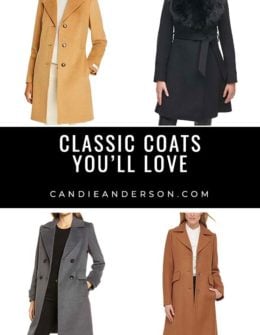 Every woman classic camel, black, grey, faux fur or plaid coat for the fall, winter months and holiday season. Style expert, journalist and fashion blogger Candie Anderson of candieanderson.com has the scoop on 25 of the best classic coats for women of all ages. They can be worn time and time again for years to come, and will look great with dresses, denim jeans, skirts, black leather pants and much more.