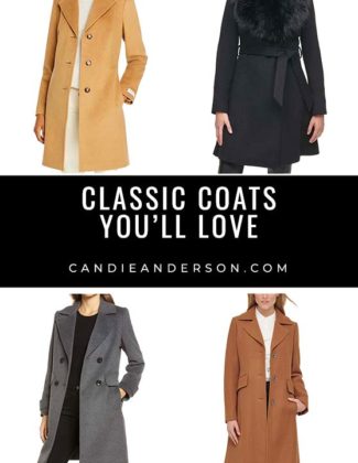 Every woman classic camel, black, grey, faux fur or plaid coat for the fall, winter months and holiday season. Style expert, journalist and fashion blogger Candie Anderson of candieanderson.com has the scoop on 25 of the best classic coats for women of all ages. They can be worn time and time again for years to come, and will look great with dresses, denim jeans, skirts, black leather pants and much more.