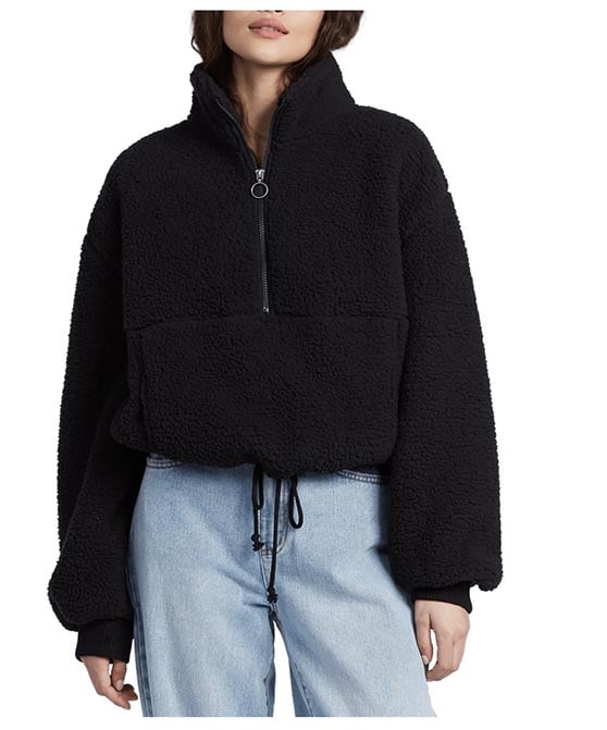 Billabong Time Off Faux Shearling Half Zip Pullover Black half zip sweaters women fashion trend