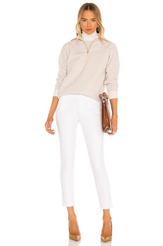 Donni. Curly Half Zip Pullover Creme winter pullovers cozy