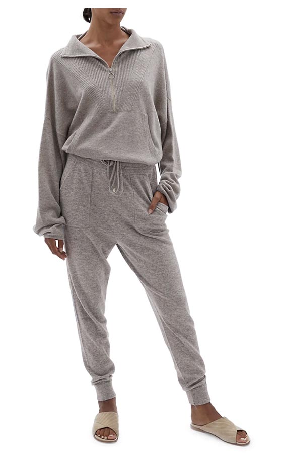 Jonathan Simkhai Hana Loungewear Knit Half-Zip Pullover Grey half zip sweaters