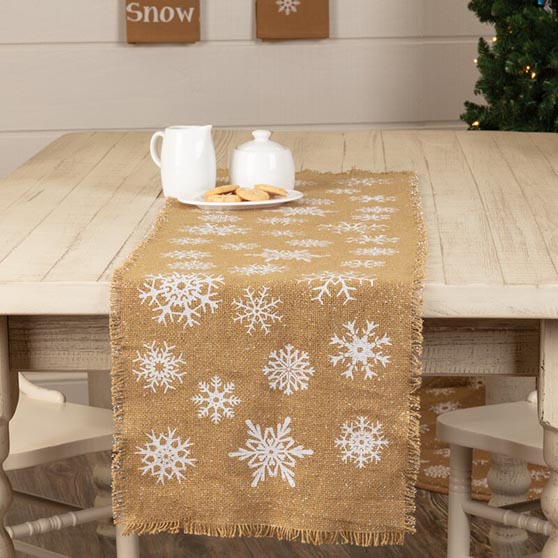 The Holiday Aisle Schiff Snowflake Burlap Table Runner christmas table runners holidays farmhouse