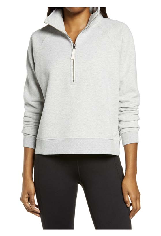 Vuori Restore Half-Zip Performance Top Light Heather Grey half zip sweaters women