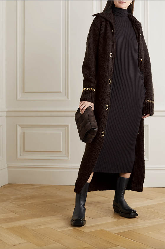BOTTEGA VENETA Chain-embellished wool-blend coat Dark Brown long cardigans winter