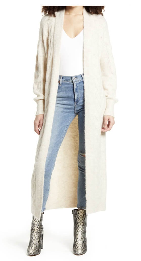 Leith Cozy Cable Knit Longline Cardigan Beige Oatmeal Light Heather long cardigans women fashion trend