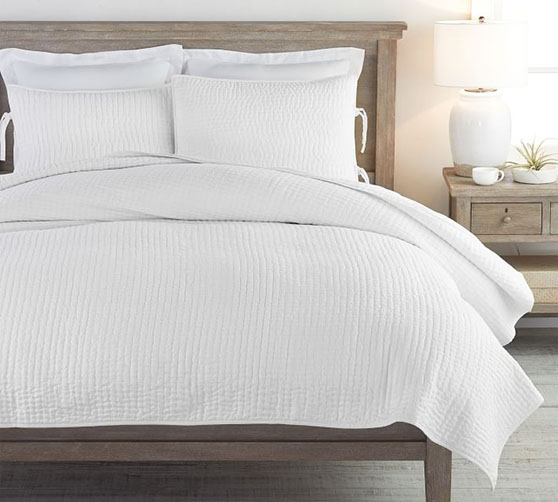 Pottery Barn Pick-Stitch Handcrafted Cotton:Linen Quilt & Shams
