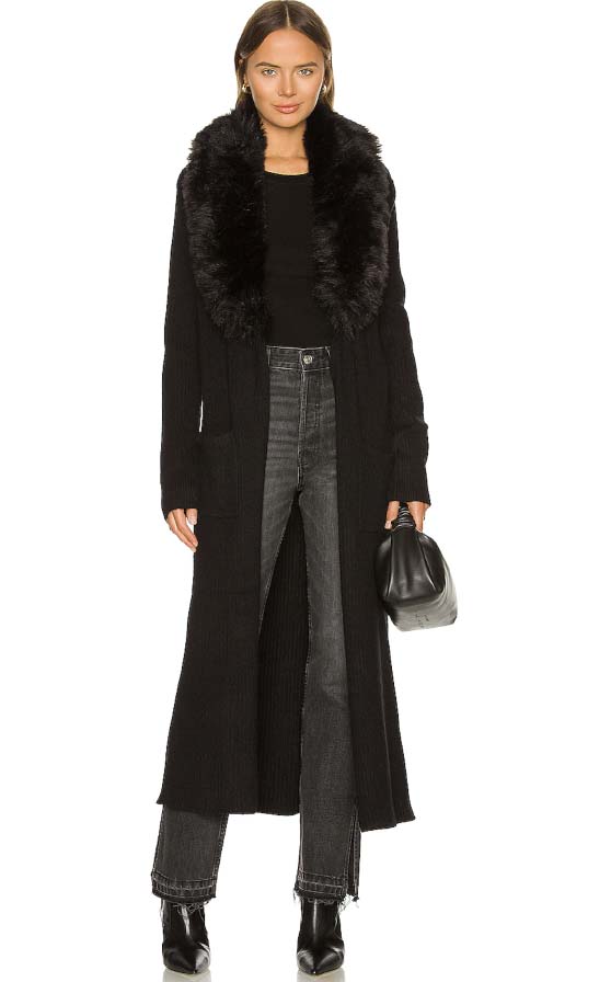 Show Me Your Mumu Lombardi Long Cardi Black best long cardigans faux fur collar