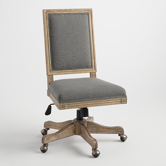 World Market Charcoal Gray Linen Square Back Paige Office Chair home office furniture